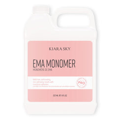 Kiara Sky EMA Monomer 8 onzas en botella, claridad duradera para uñas acrílicas.