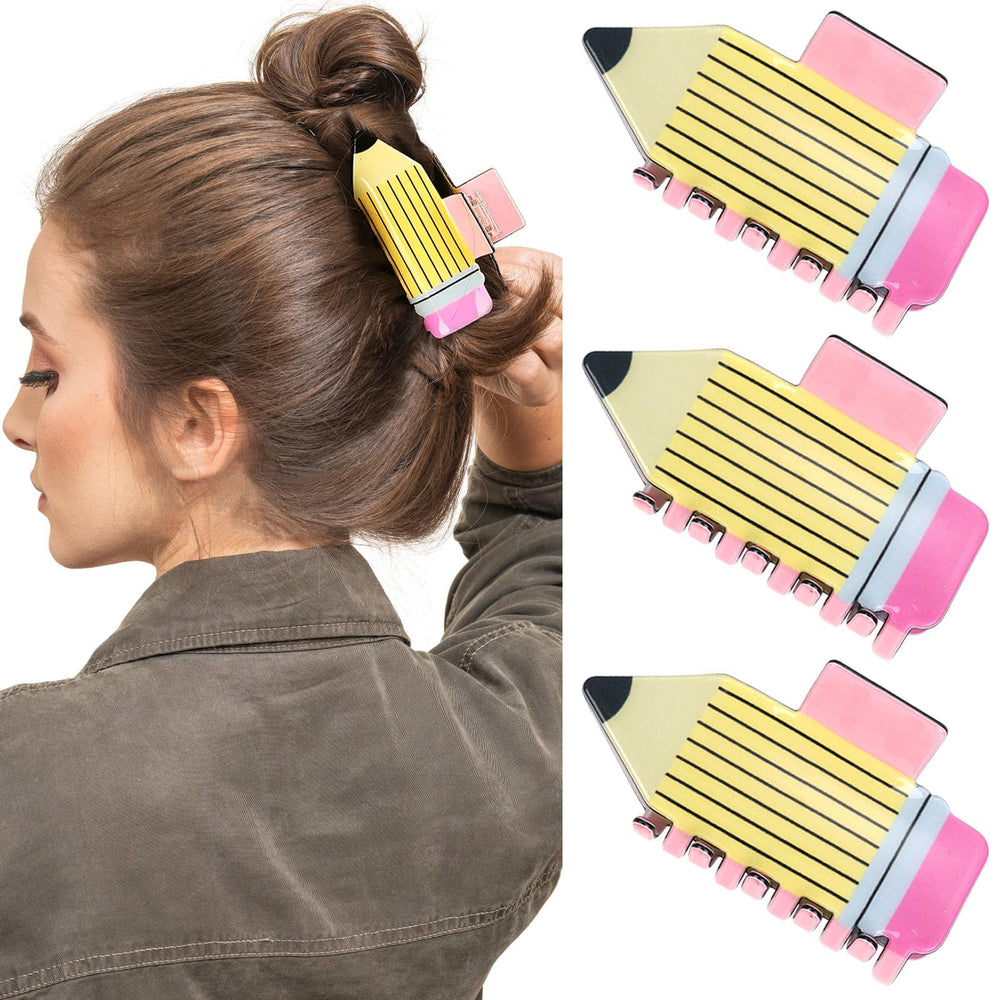 Pinza de pelo KIGOTWIN en forma de lápiz amarilla para uso diario y estilo escolar.