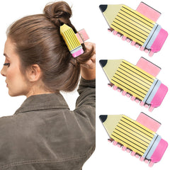 Pinza de pelo KIGOTWIN en forma de lápiz amarilla para uso diario y estilo escolar.