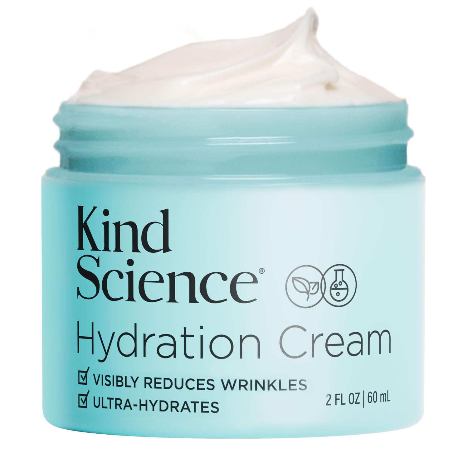 Crème d'hydratation Kind Science - flacon, hydratation durable pour la journée.