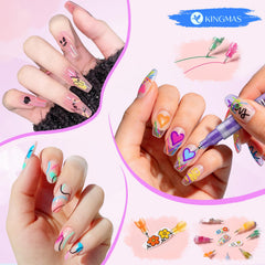 KINGMAS nail art pens enabling DIY flowers, animals, and patterns.