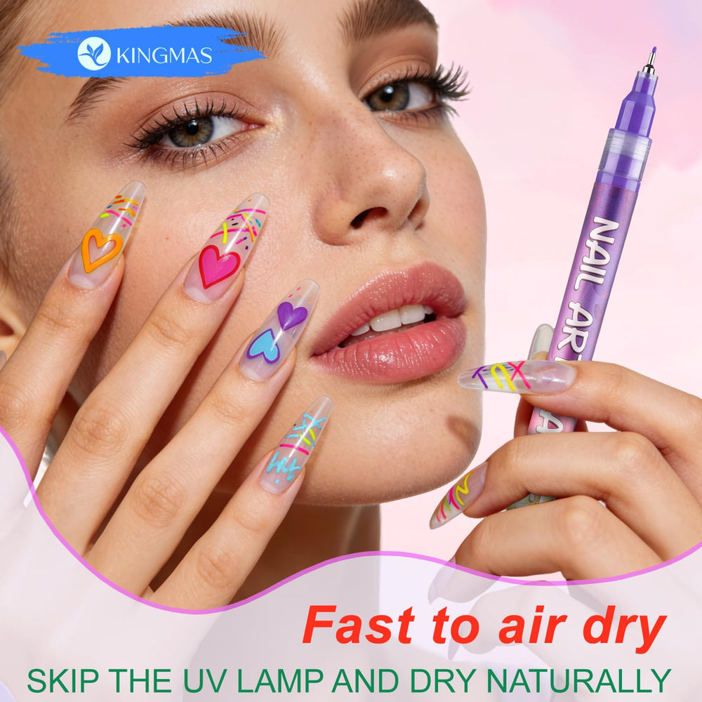 KINGMAS air-dry tips guide crisp lines with minimal wait.