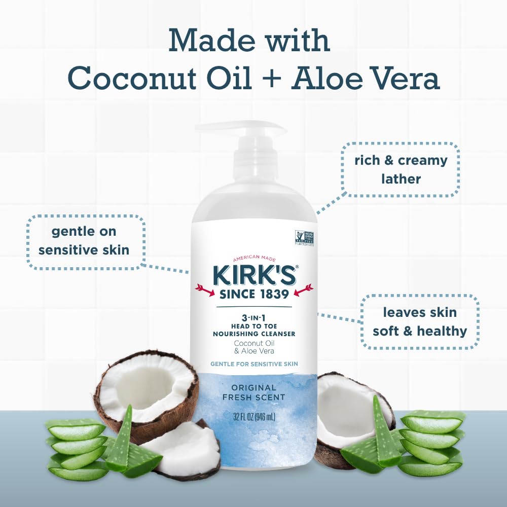 Kirk's con coco y aloe, ingredientes suaves para piel sensible.