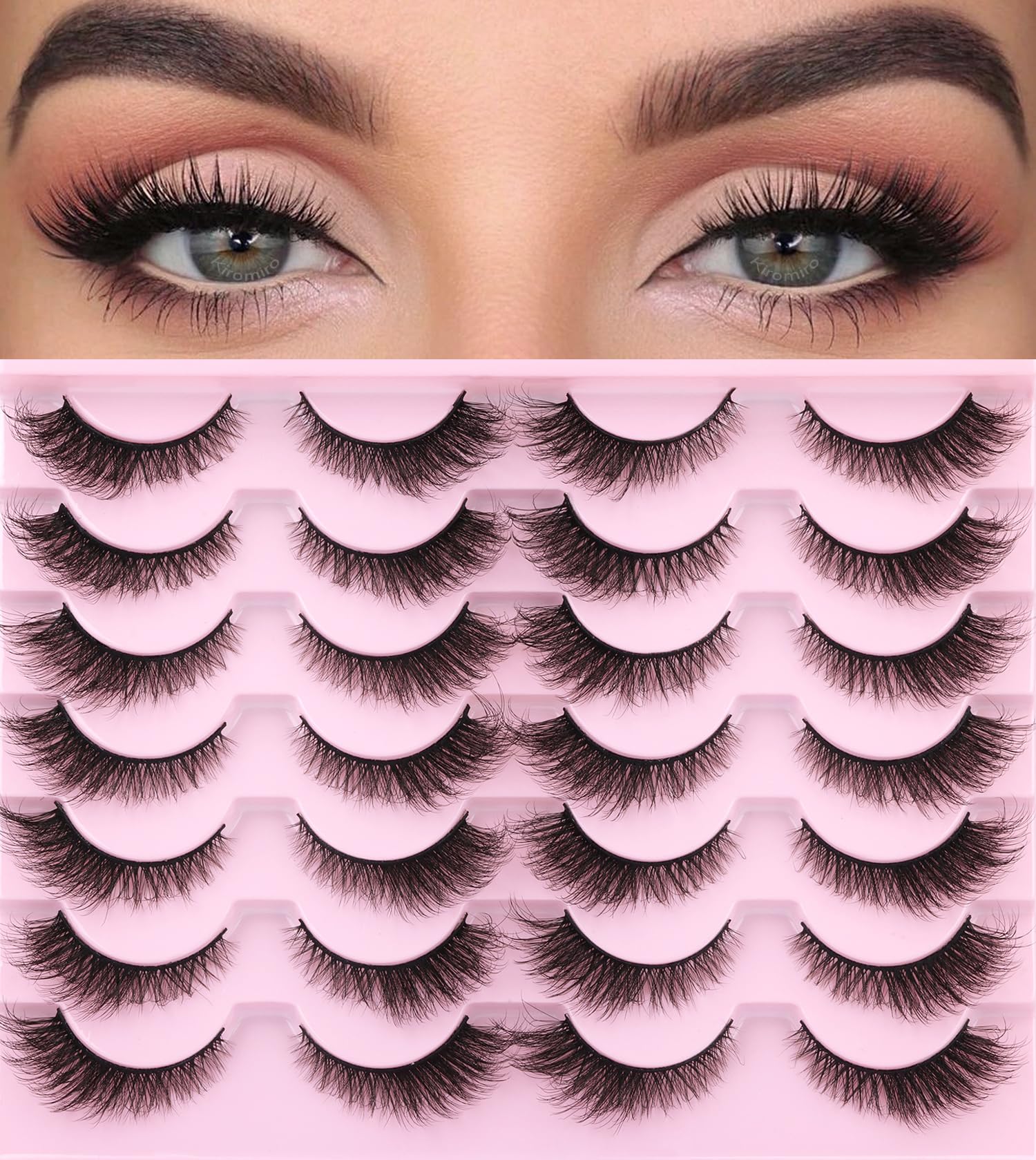 Kiromiro Pestañas natural 6D Fox Eye, volumen suave para look diario
