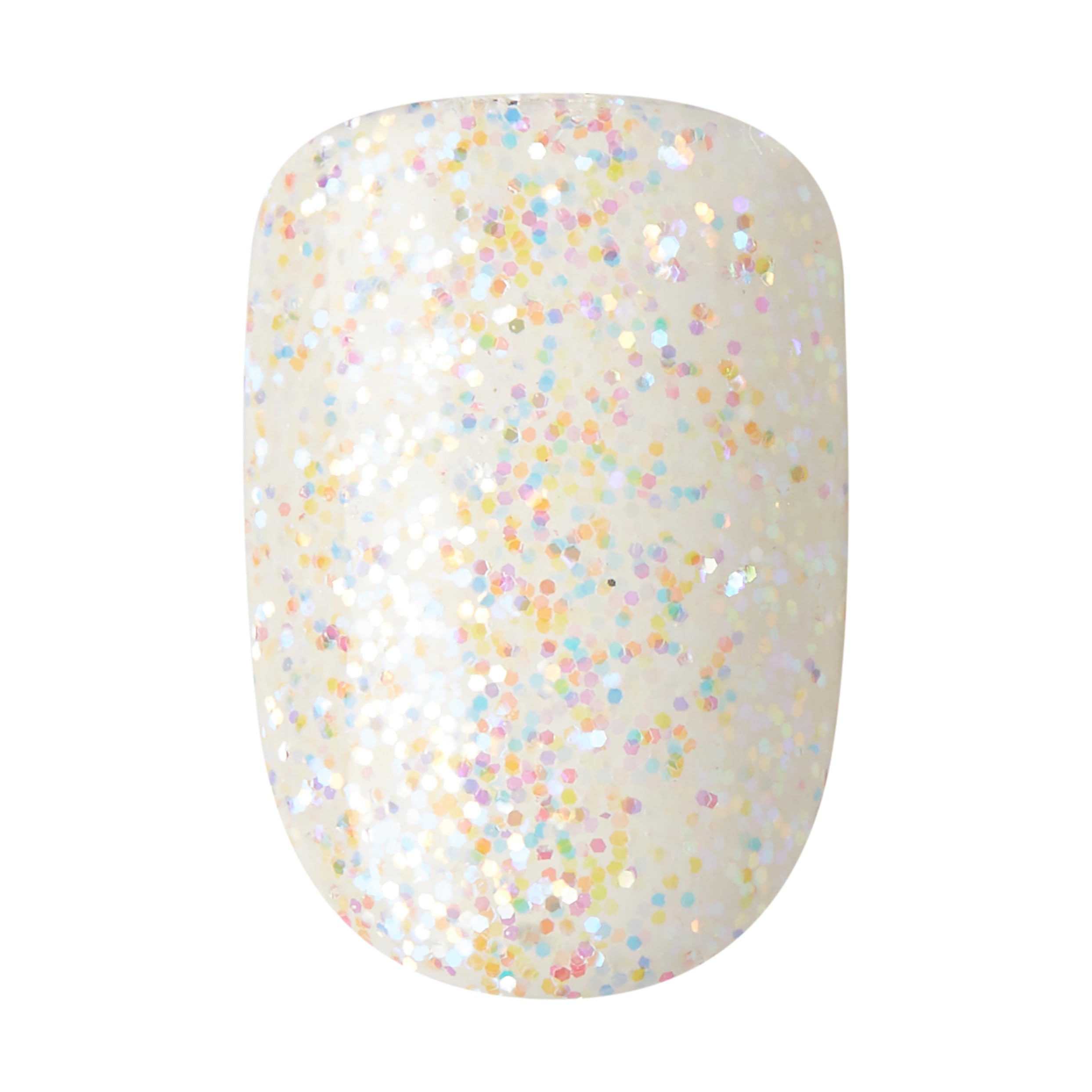 KISS imPRESS uñas con brillo blanco sin pegamento para un look glamoroso.