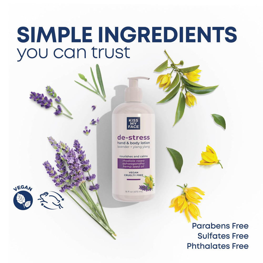 Kiss My Face Lavanda y Ylang Ylang aroma suave para momentos de calma.