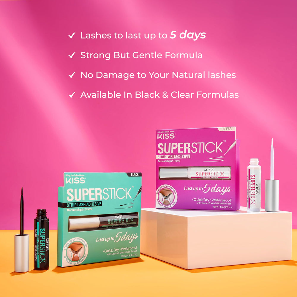 KISS Super Stick: secado rápido para fijar pestañas en segundos.