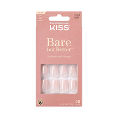 KISS Unas nude con brillo rosado para un look natural y pulido.
