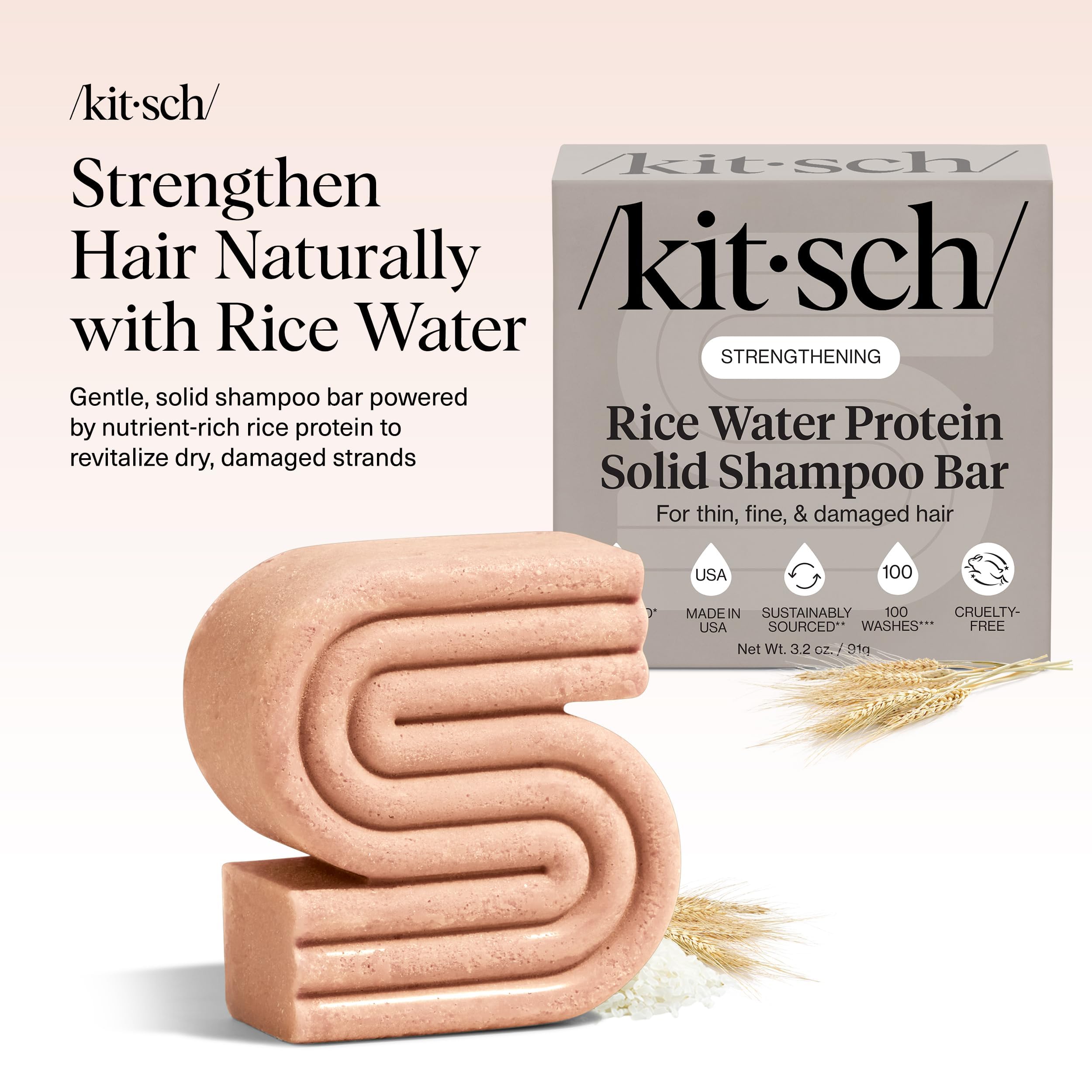 Kitsch Barra champú arroz – fortalece mechones para menos quiebre