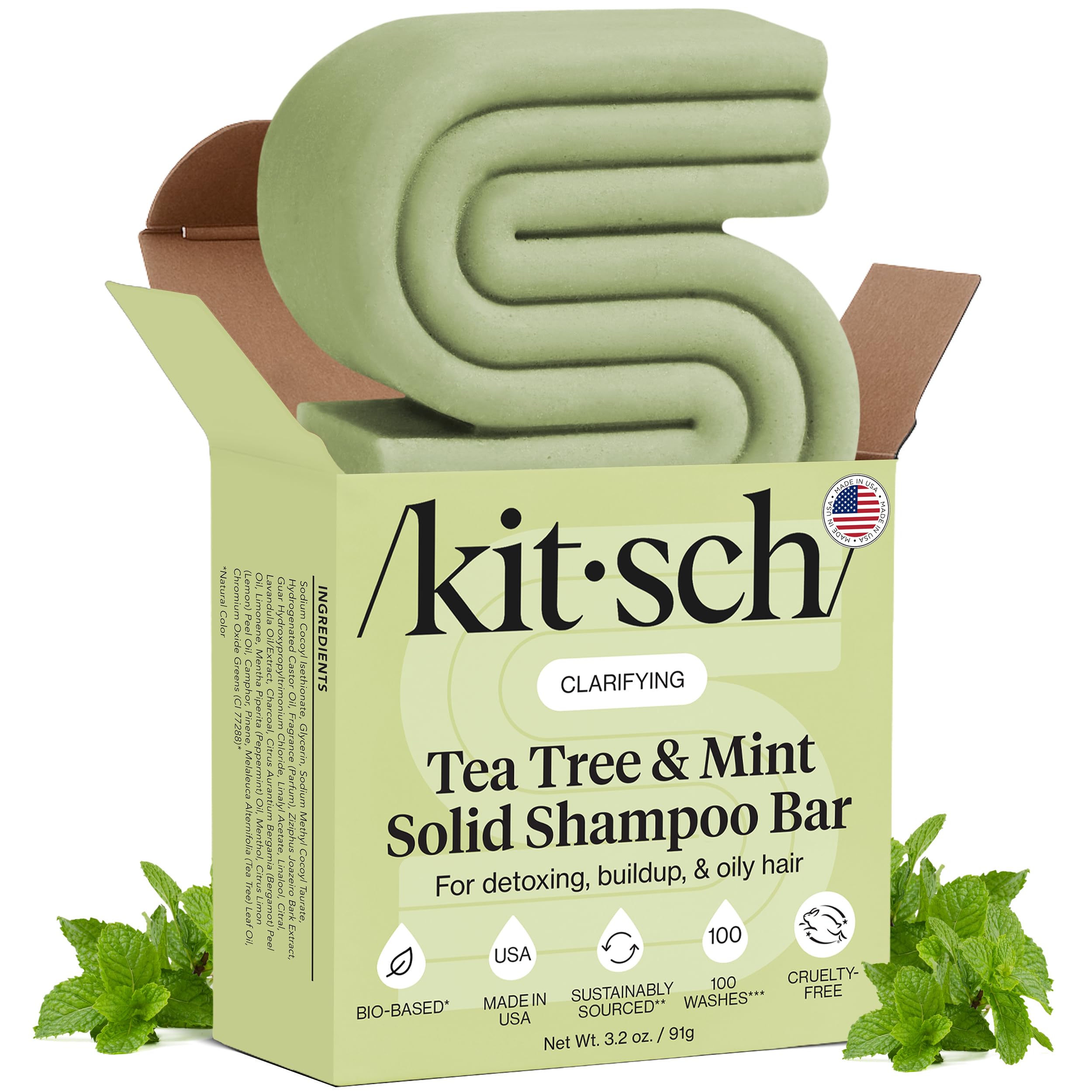 Kitsch barra de champú clarificante con árbol de té y menta para cuero cabelludo fresco