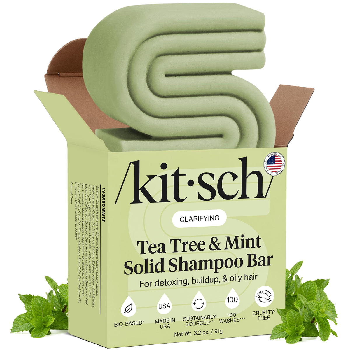 Kitsch barra de champú clarificante con árbol de té y menta para cuero cabelludo fresco