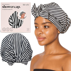 Gorro de ducha Kitsch con diseño rayas para mujer, evita filtraciones mientras te duchas.