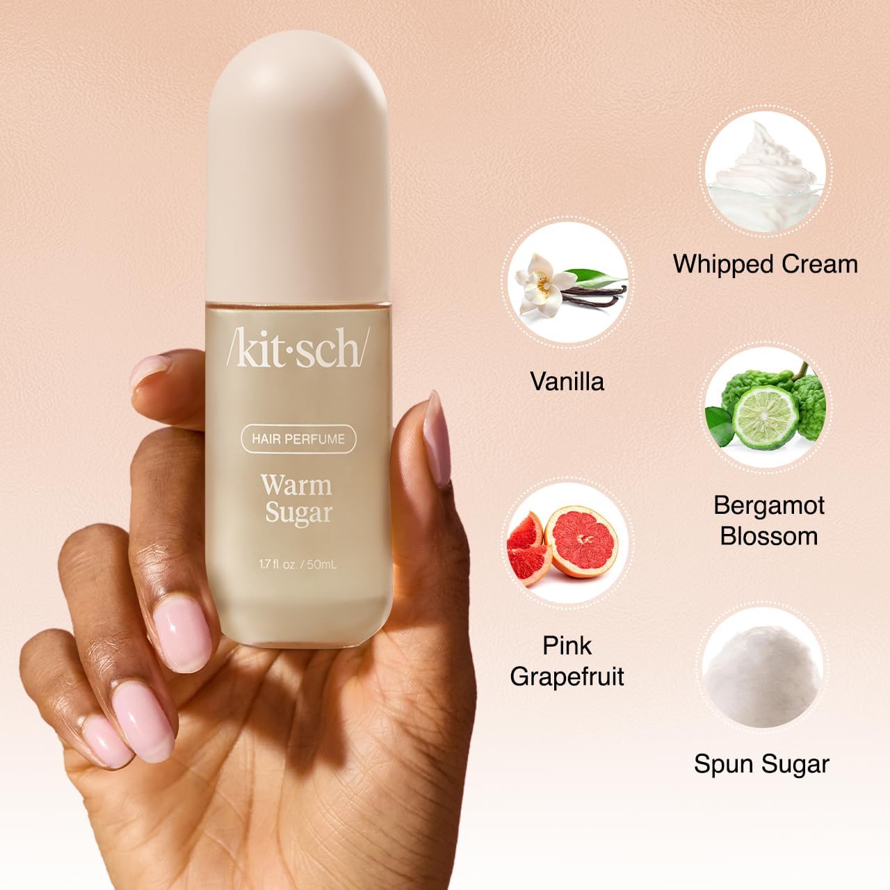 Kitsch perfume para cabello envase de 50 ml, ideal para viaje.