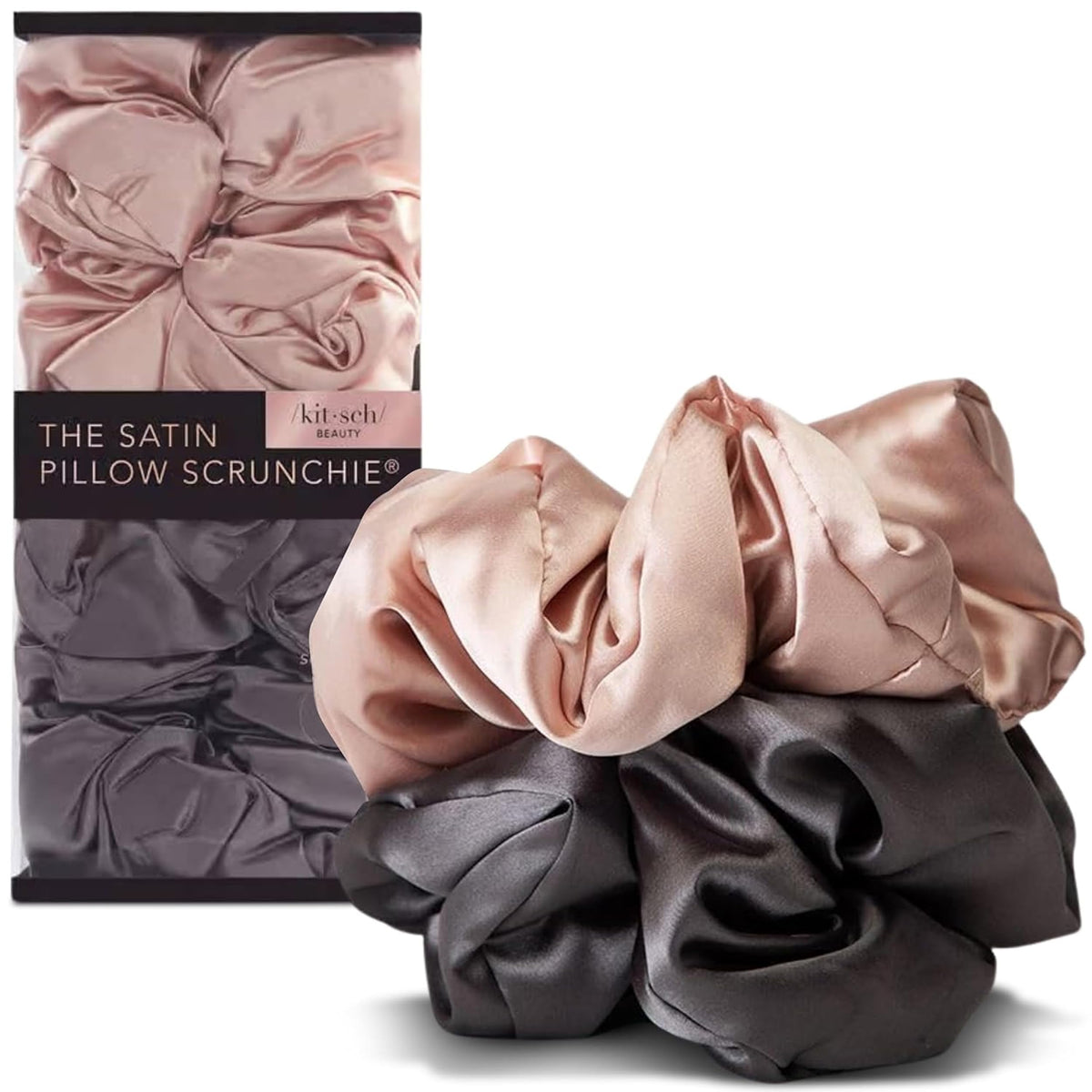 Kitsch coletero satén rosado suave para cabello sin encrespamiento y cómodo.