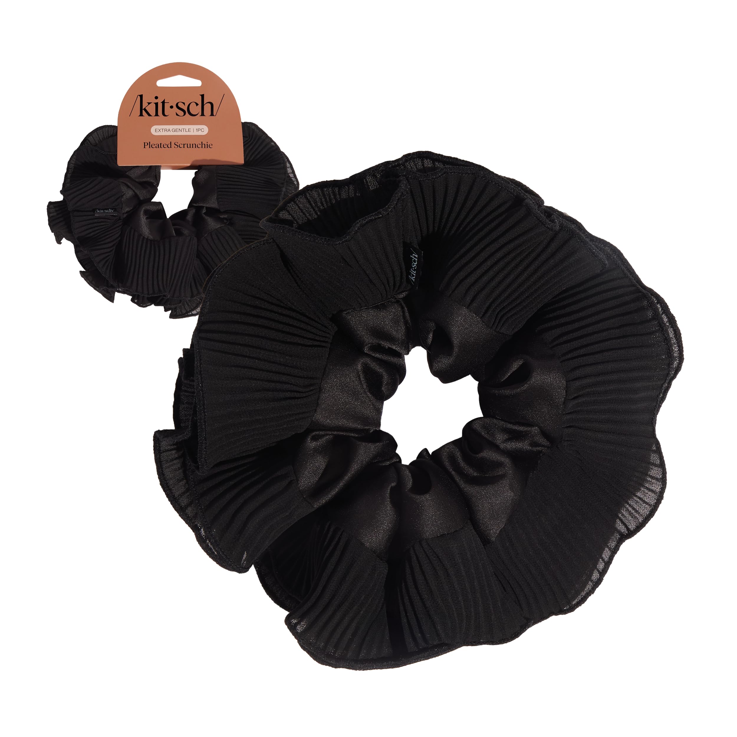 Kitsch coletero plisado negro con textura elegante para peinados duraderos