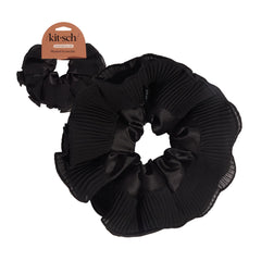 Kitsch coletero plisado negro con textura elegante para peinados duraderos