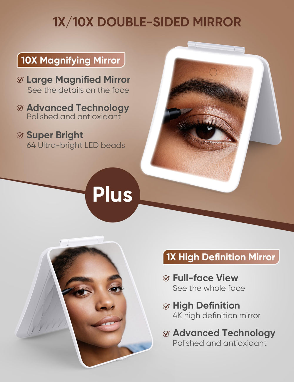 klarh espejo maquillaje con luz en 3 colores para ajustar la ambientación.