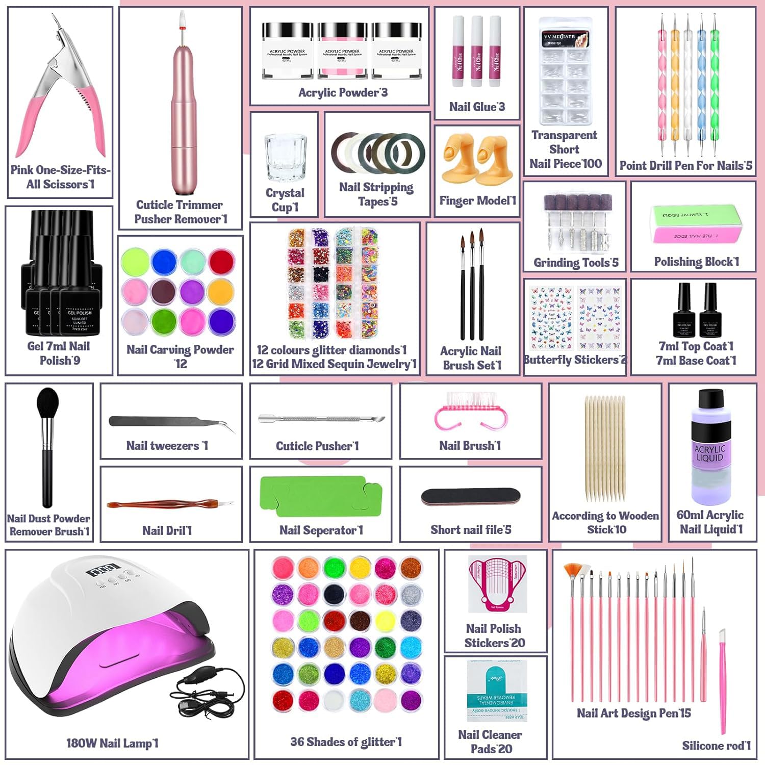 Klemon polvo acrílico 36 colores para combinaciones vibrantes