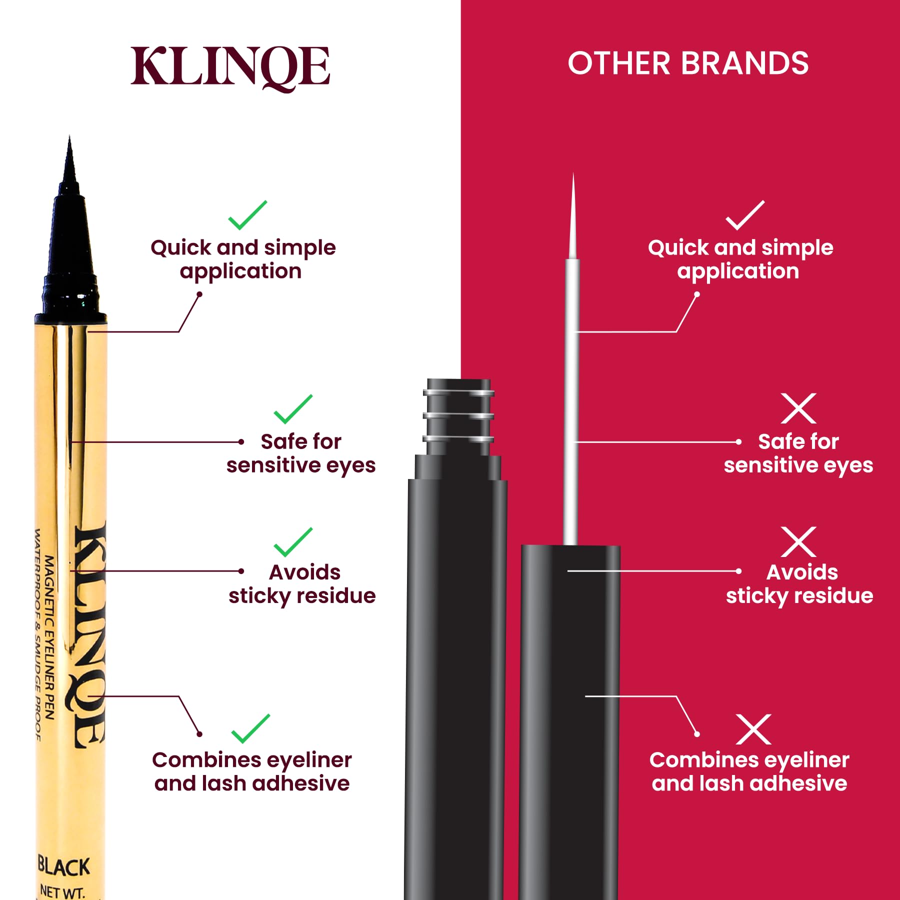 Klinqe punta ultra fina para un delineado limpio y preciso.