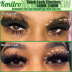 Kmilro agrupaciones de pestañas largas 14–24 mm para un look dramático.