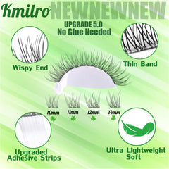 kmilro pestañas autoadhesivas 10-14 mm, adhesión duradera para todo el día sin pegamento.