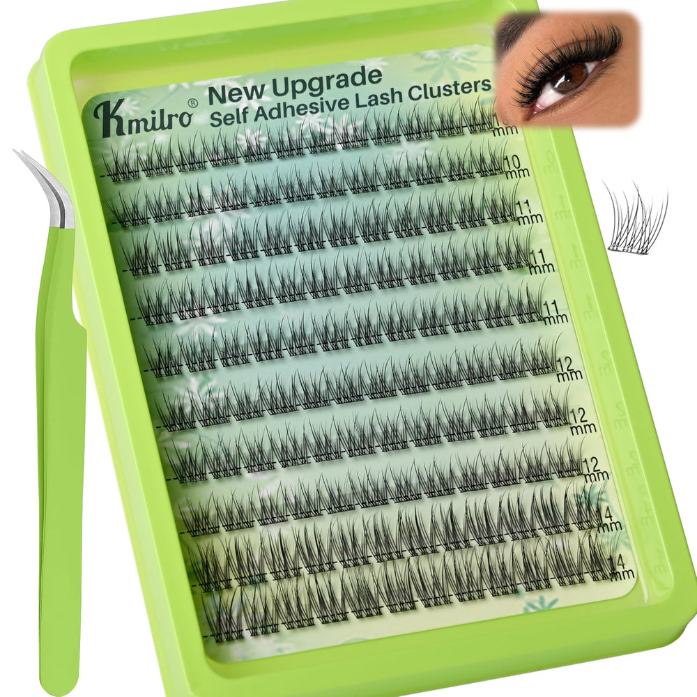 kmilro pestañas autoadhesivas 10-14 mm, clústers de fibra fina para un look natural diario.