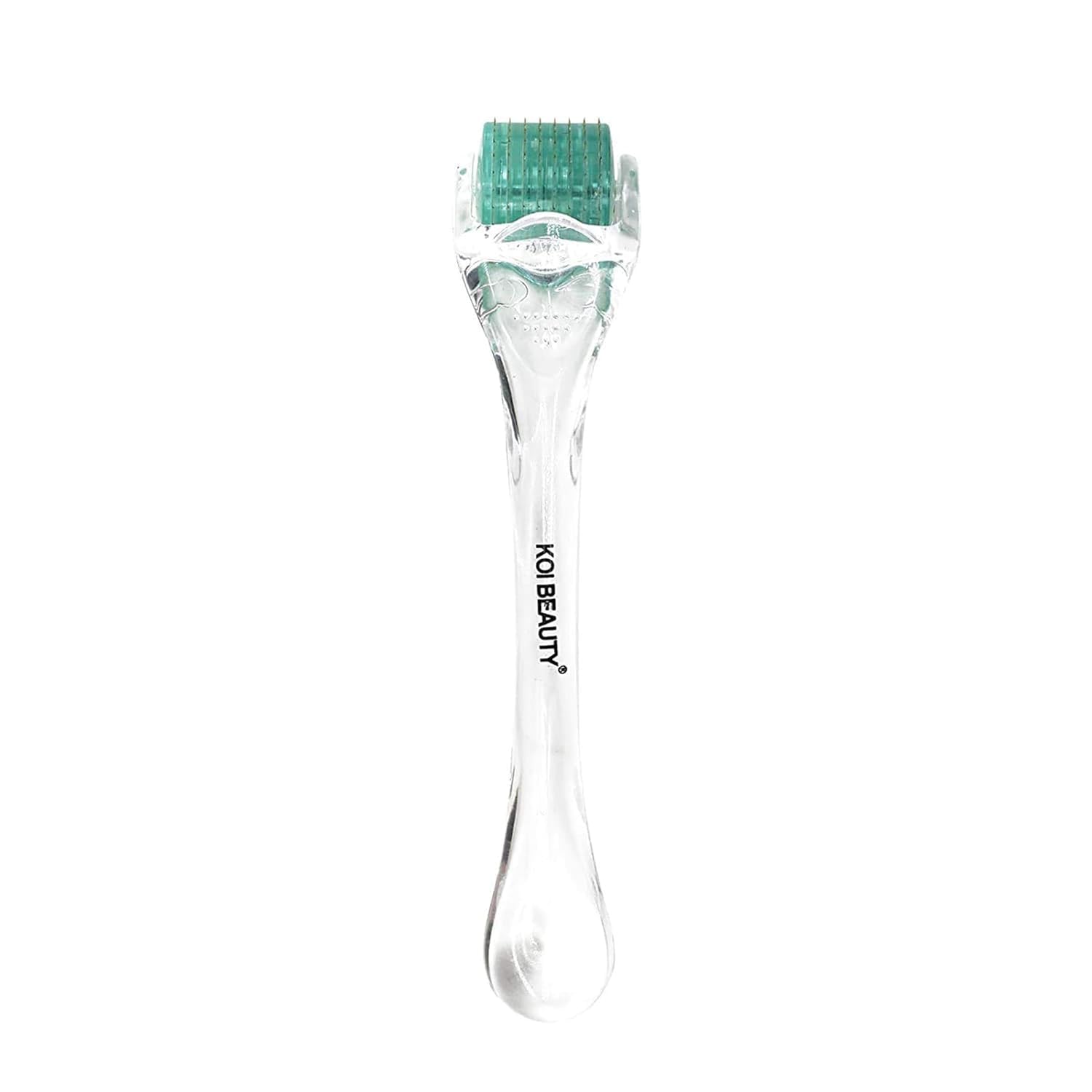 Koi Beauty derma roller close-up shows 200 titanium pins for durability.