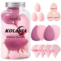 Kolavia esponjas de maquillaje 14 piezas, conjunto para un acabado suave y uniforme.