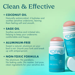 Aroma coco de Kopari sin aluminio, sensación fresca durante la jornada.