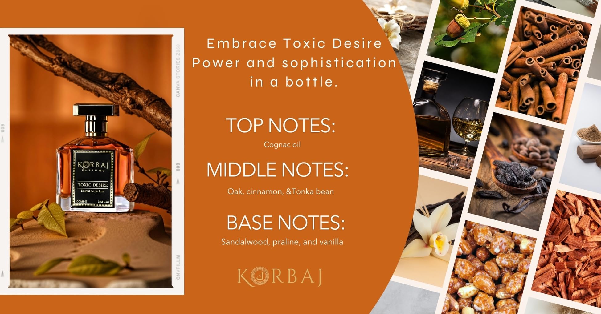 KORBAJ PARFUMS Toxic Desire, nota cognac, toque cálido para noches
