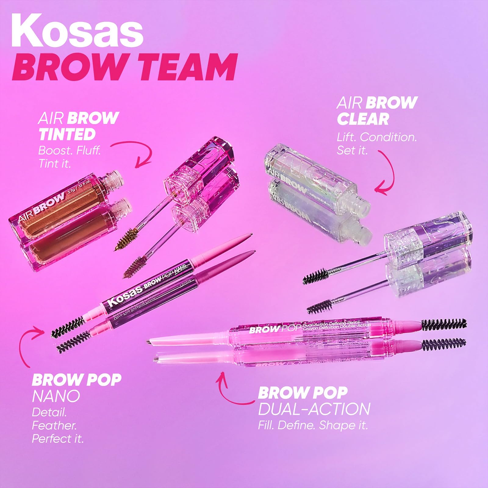 Kosas Air Brow larga duración para cejas definidas todo el día.
