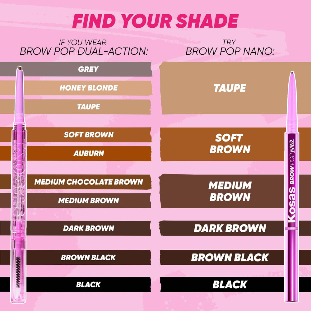 Kosas Brow Pop Nano vegan formula aligns with clean beauty preferences.