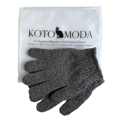 Kotomoda guantes exfoliantes de bambú carbonizado, limpieza suave y efectiva para baños.