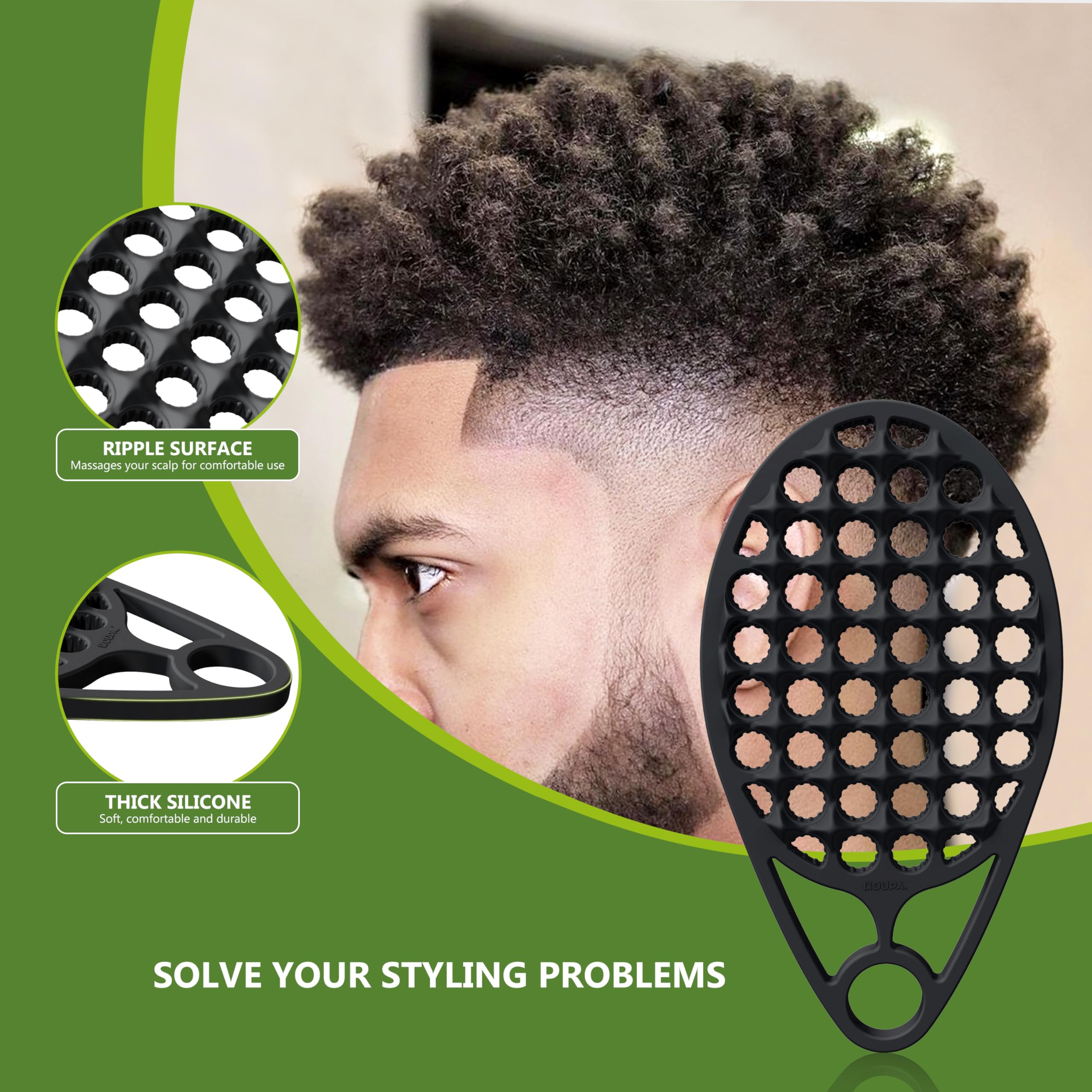 KOUPA cepillo cómodo para cabello afro, facilita rizos definidos
