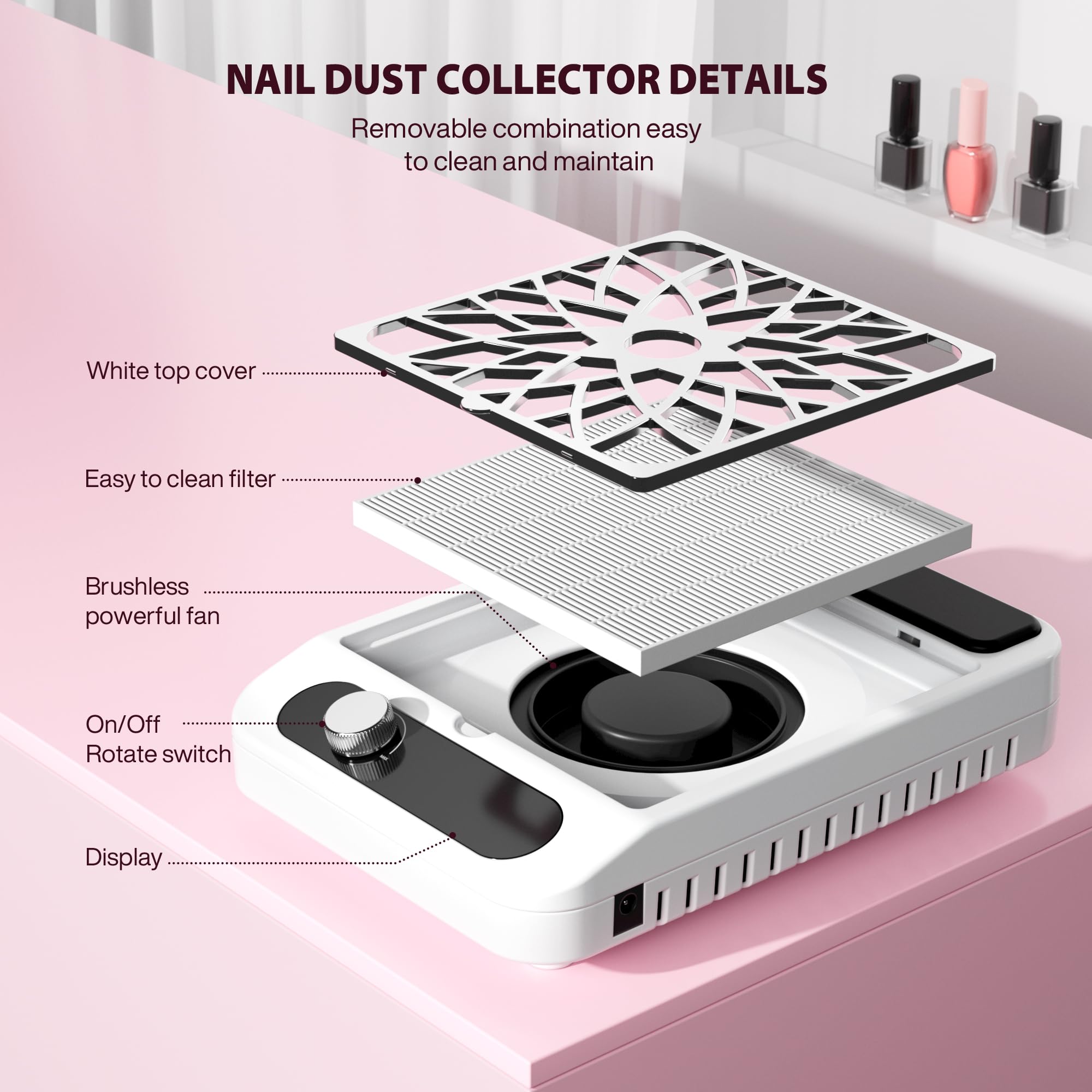 Kouzitop tamaño compacto para mesa de uñas, cómodo para espacios reducidos.