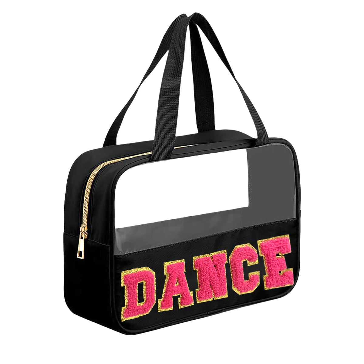 Kovewon: bolsa danza con letras chenille para almacenamiento elegante de accesorios.
