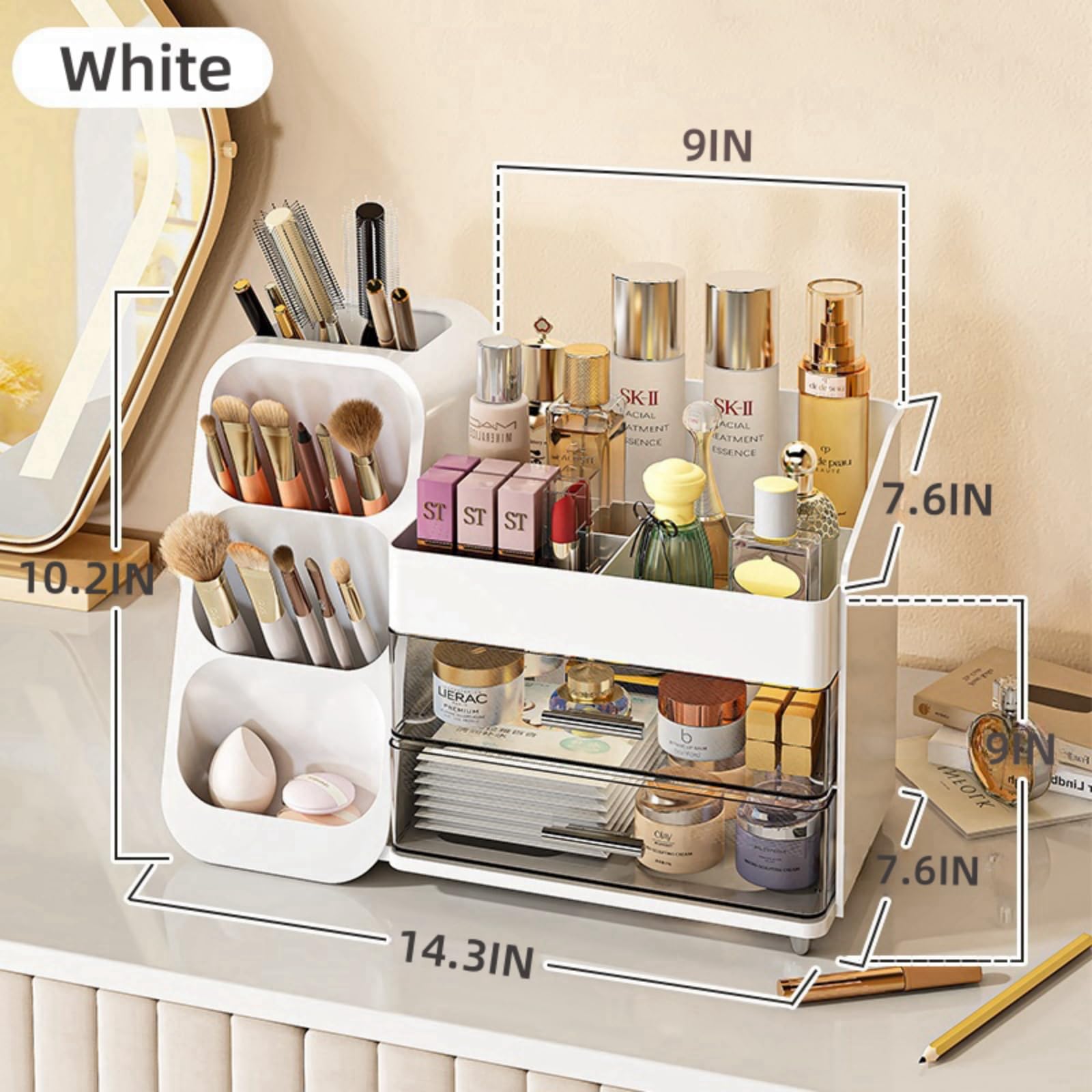 KQJS Organiseur maquillage tiroirs accessoires — rangement pratique pour outils maquillage.