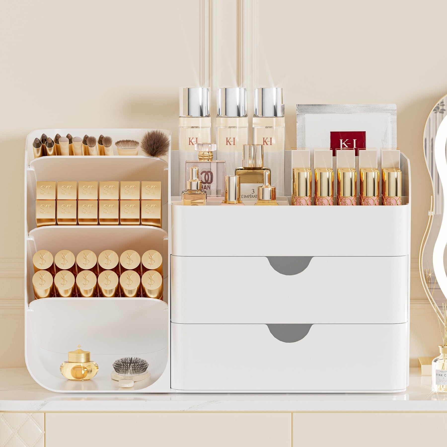 KQJS Organizador de maquillaje con cajones transparentes para ver productos.