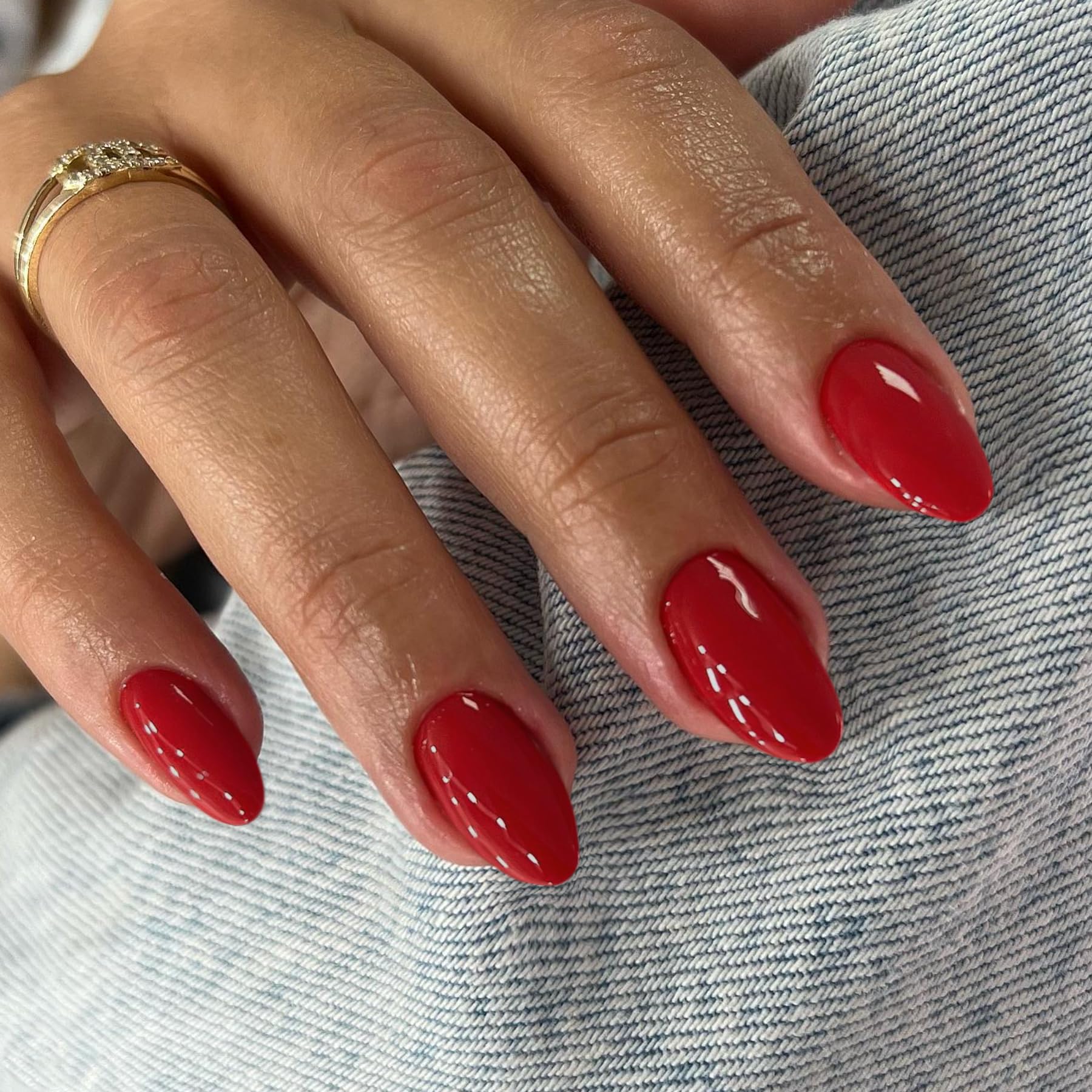 KQueenest uñas postizas corta oval rojas, look elegante y de larga duración.