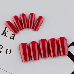KQueenest Uñas Rojas Mediano-Largo, brillo para looks rápidos en casa.