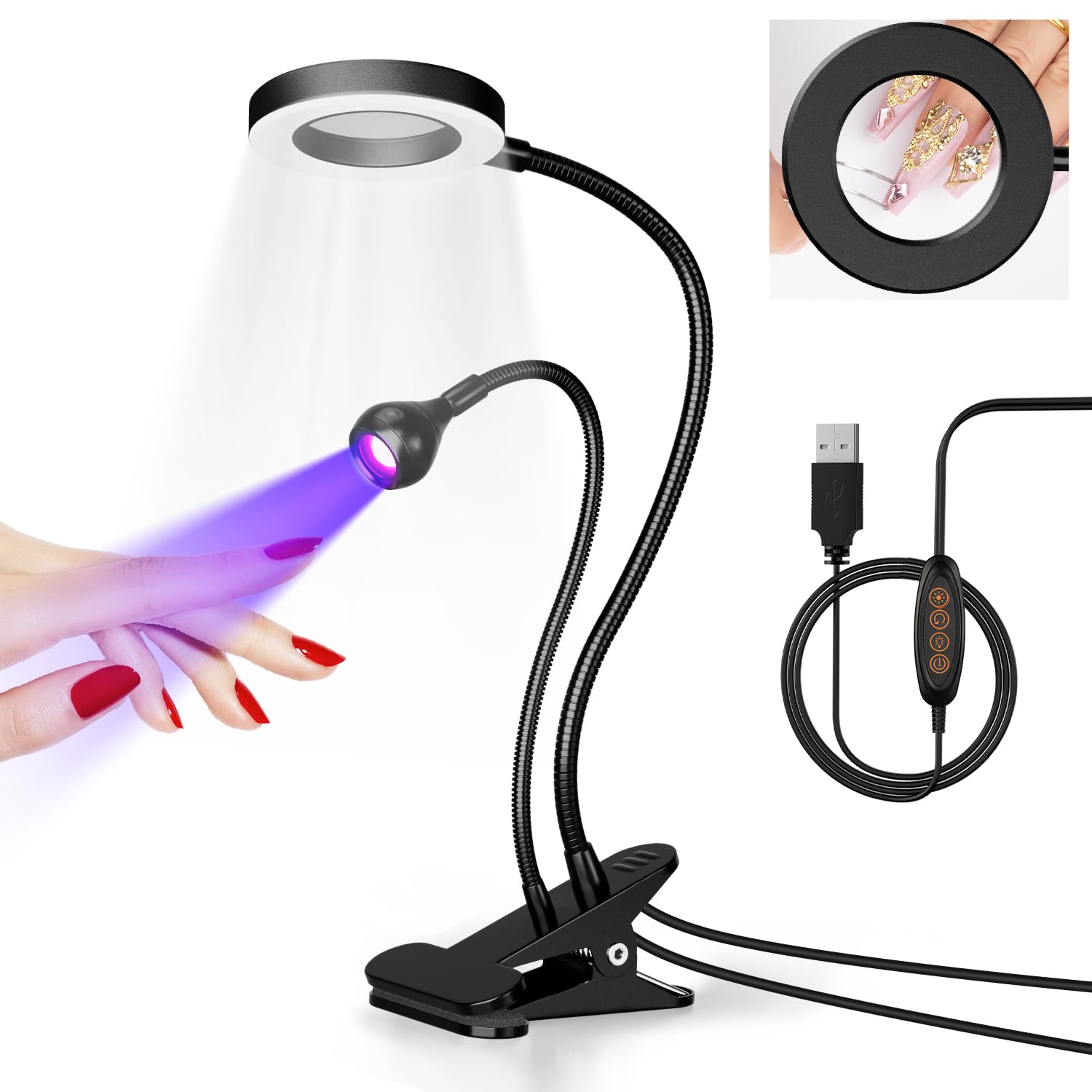 Krofaue Lámpara UV de uñas con lupa 6x para detalle preciso en casa.