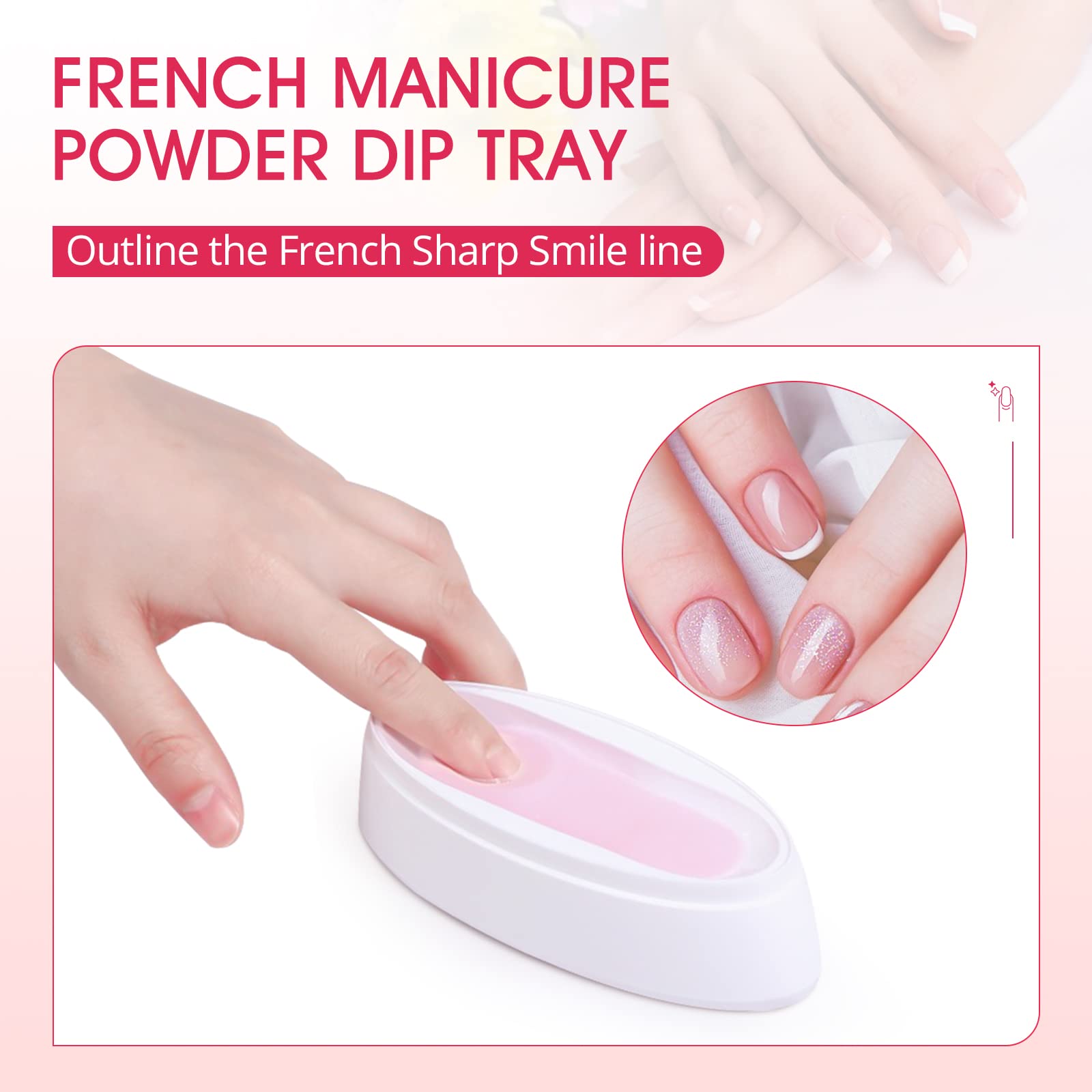 Krofaue plato para uñas francesas con línea oval, facilita trazos uniformes.