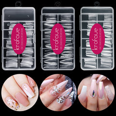 Krofaue tips de uñas 3 estilos, 340 piezas claras, ideal para practicar diseños.