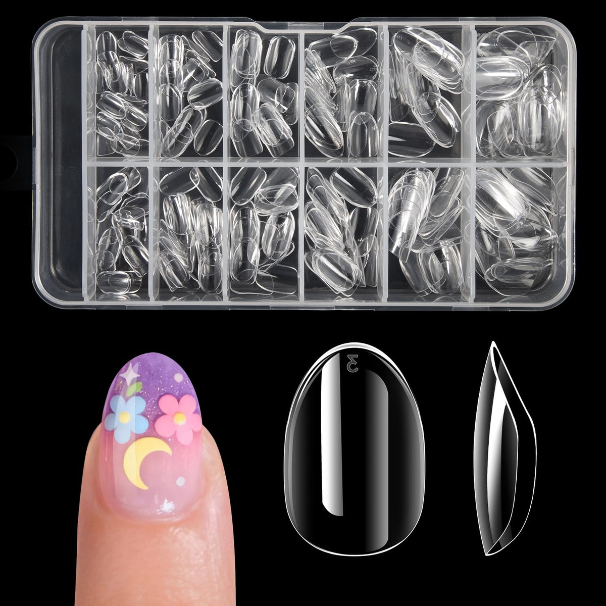 Krofaue uñas infantiles en forma de almendra claras para manicura casera.