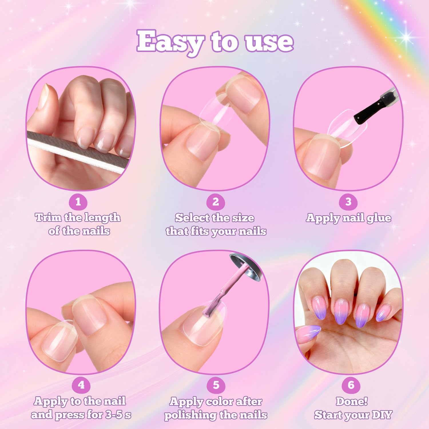 Krofaue uñas claras para uñas infantiles, fácil fijar con adhesivo para uñas.