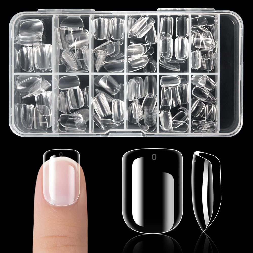 Uñas Krofaue para niñas con puntas claras y cuadradas, fáciles de aplicar para juego diario.