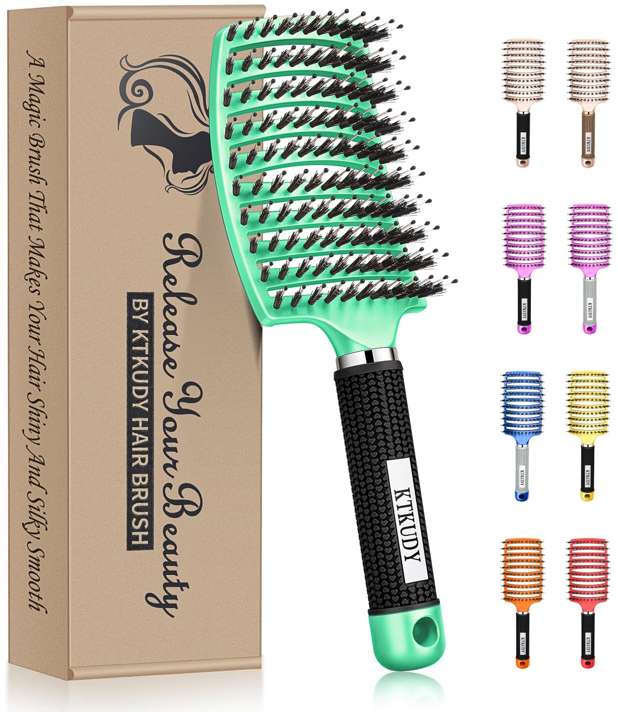  KTkudy cepillo desenredante con cerdas de jabalí para cabello suave y sin tirones