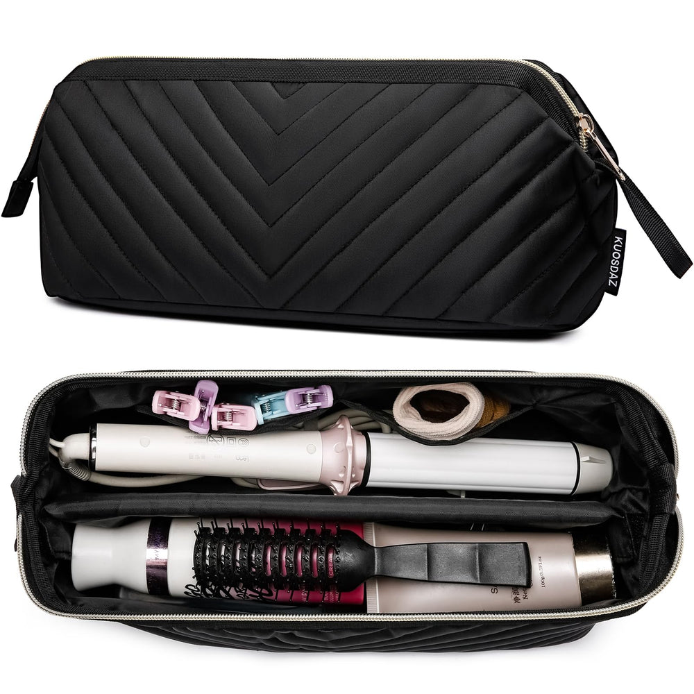 Kuosdaz bolsa de viaje para herramientas de cabello con cierre dorado, transporta plancha y secador