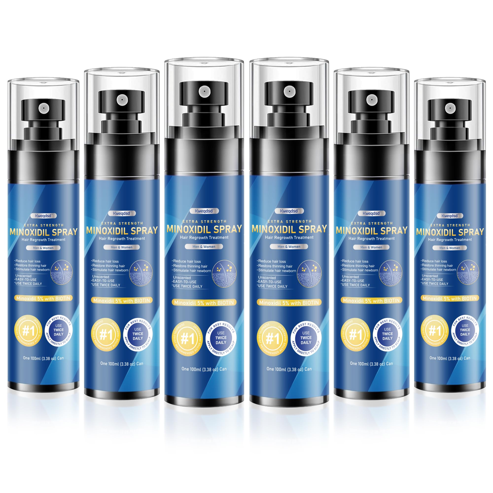 Kweqdsd spray minoxidil 5% para hombres en botella, pack 6, favorece el crecimiento capilar.