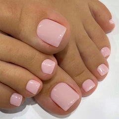 Uñas postizas KXAMELIE rosas con brillo corto y forma cuadrada para uso diario.